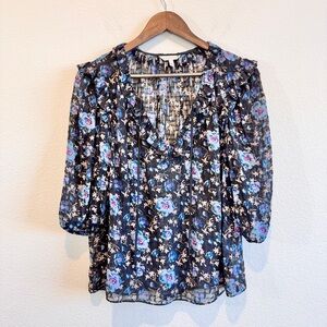 Rebecca Taylor Boho Romantic Silk Floral Sheer Ruffle Blouse Top Cottagecore 10